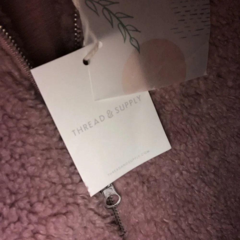 Thread & Supply Teddy Sherpa Full Zip Jacket Coat in Color Adobe Rose - Picture 8 of 12